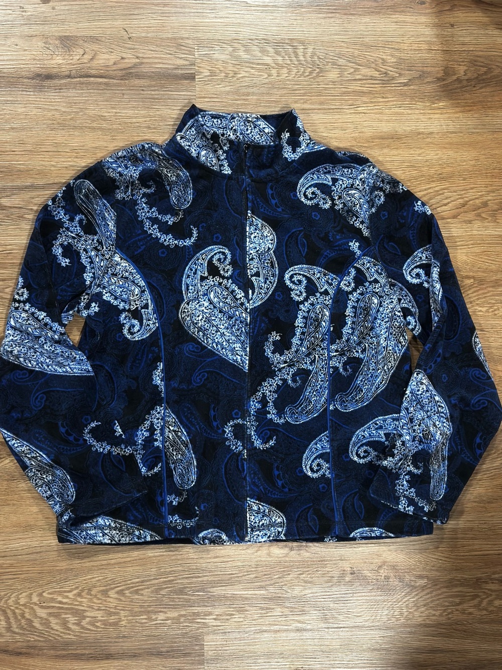 Kim Rogers Womens Blue Velvet Zip-Front Jacket